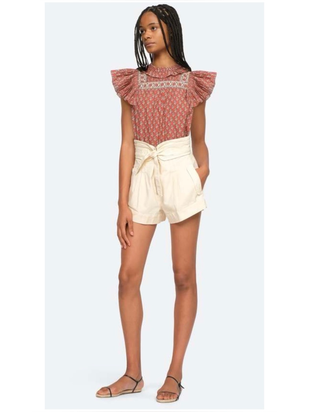 Sea New York Women’s Sz 8 Ivory Belted Shorts Suri Cotton High Rise